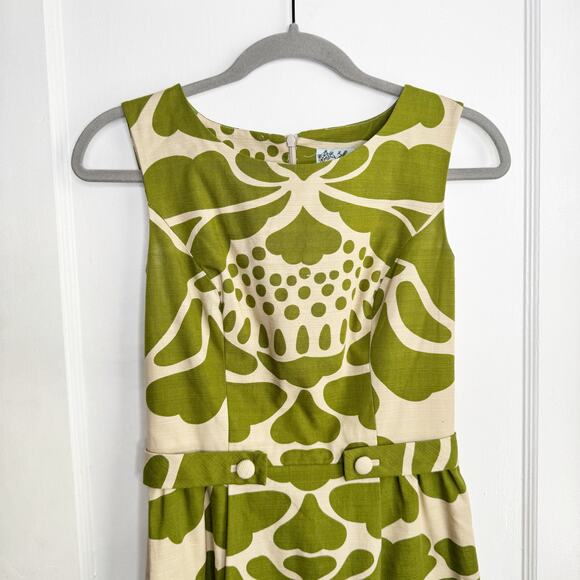 Tabitha Anthropologie Florida Room Green Patterned Retro Style Dress 2 Pencil - Picture 2 of 13